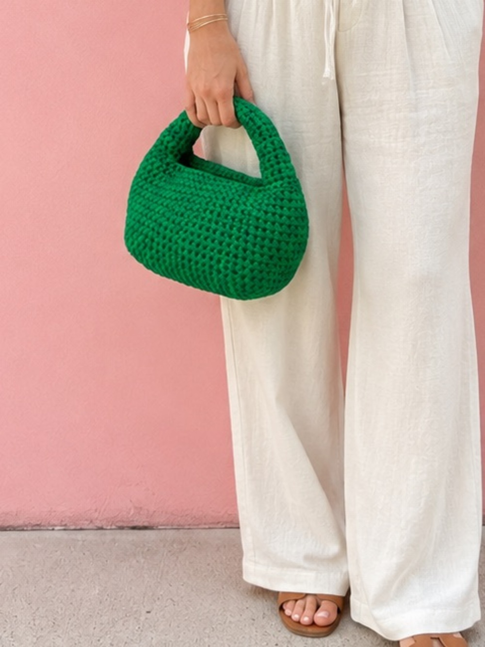Handcrafted Emerald Green Crochet Handbag Chunky Knit Shoulder Purse